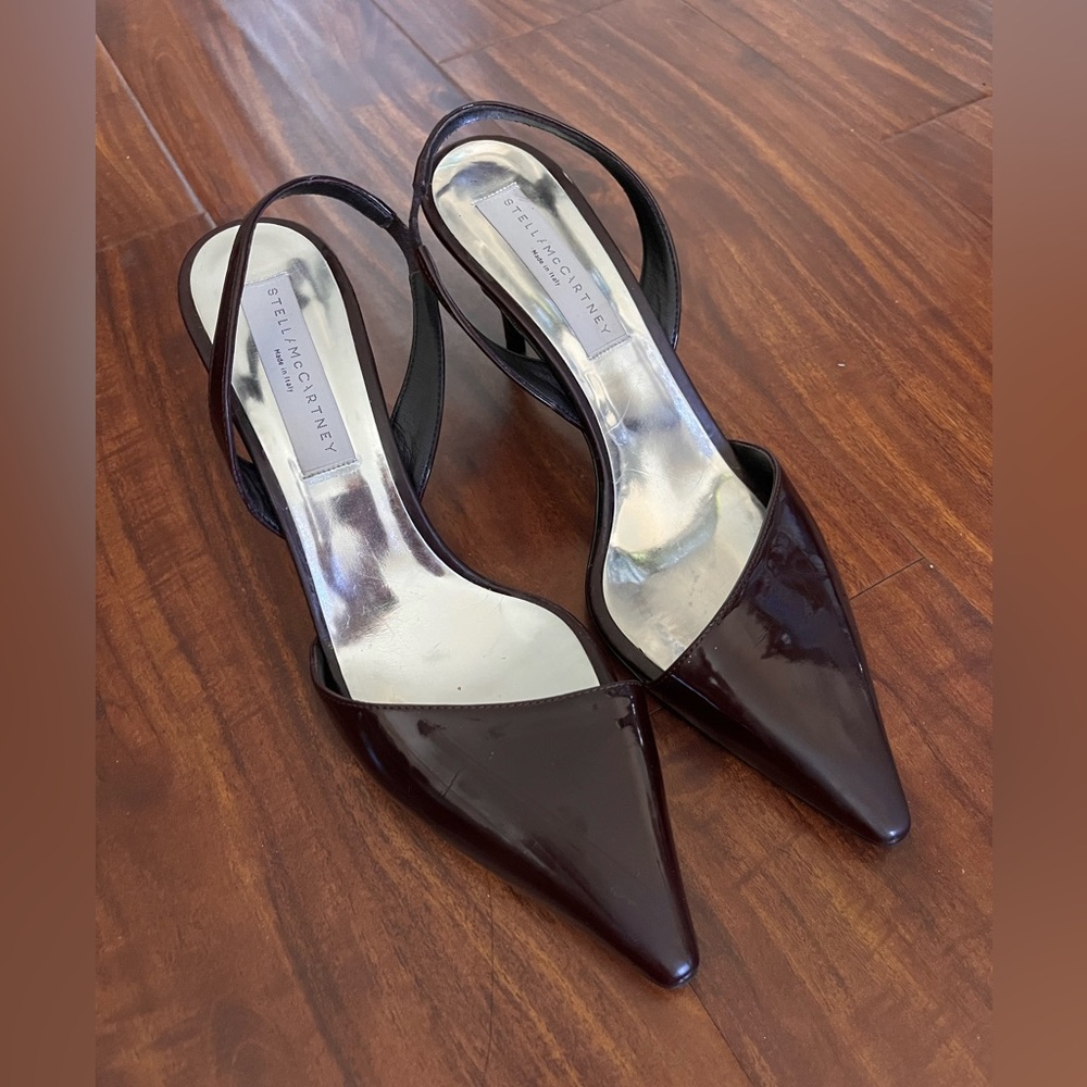 Stella McCartney Merlot Patent Mid Heel Slingback Pump sz 38 or 7 US